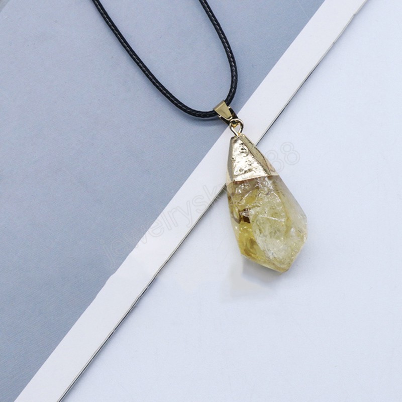 Guérison Pierre Naturelle Pendentif Collier Irrégulier Pointu Quartz Brut Améthystes Citrines Jaune Violet Cristal Collier pour Femmes