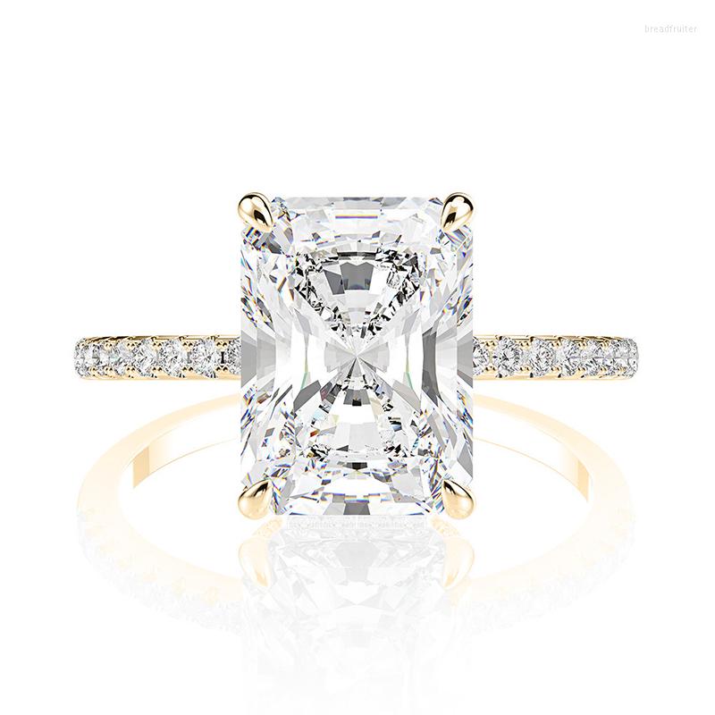 Cluster Anéis Smyoue 4ct Corte Radiante Moissanite Solitaire Anel para Mulheres D Cor Espumante Criado Diamante Casamento Banda S925 Sterl174S