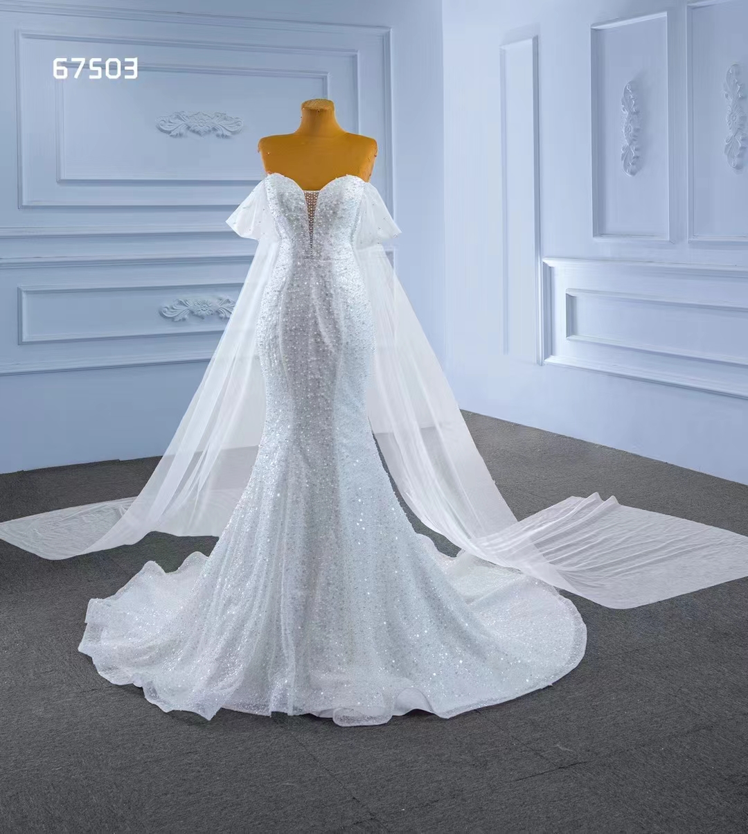 Meerjungfrau-Hochzeitskleid, Kristall-Pailletten, sexy, schulterfrei, SM67503