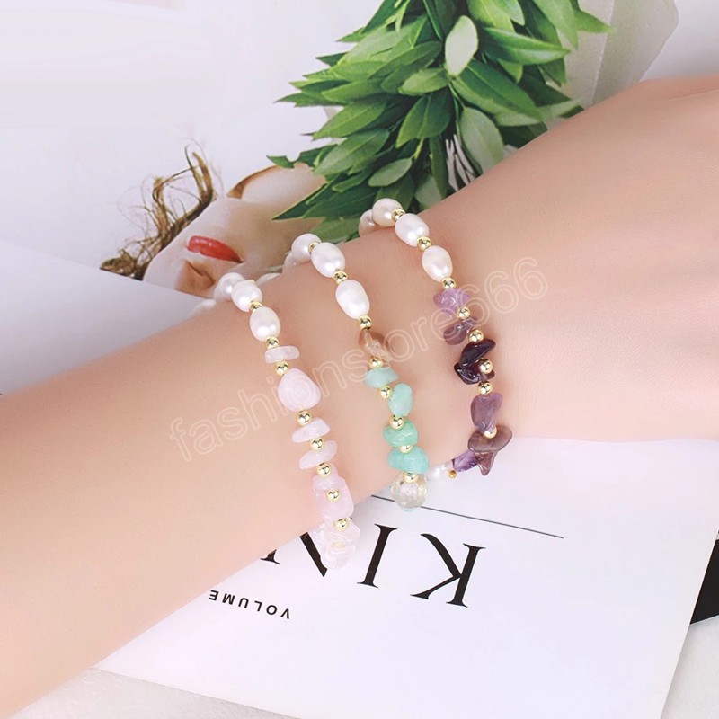 Bracelet en pierre de cristal ￠ puce naturelle pour les femmes Bracelets ￩l￩gants en eau douce ￠ la mode