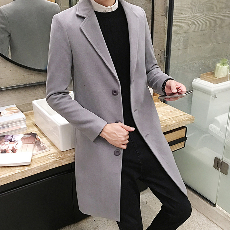 Men's Wool Blends en Coat Fashion Mid-length Boutique Pure Color Business Casual High-end Slim Size S-5XL 220909