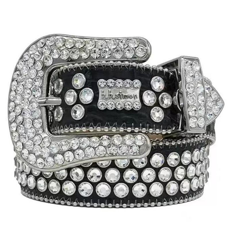 Designer Bb Riem Simon Riemen voor Mannen Vrouwen Glanzende diamant op Zwart Blauw wit veelkleurig met bling steentjes als gift2568