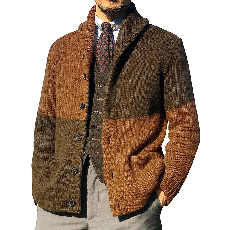 Männer Pullover Männer Pullover Strickjacken Gestrickte Lange Hülse Herbst Männlich Bussiness Patchwork Rollkragen Strickjacke Einreiher Revers 220909