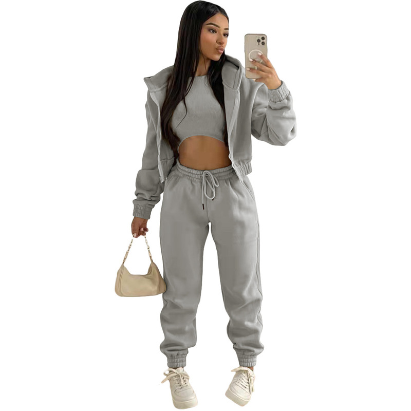 Womens Two Piece Pants Winter Three Piece Set Women Tracksuit Overdimensionerad kostym Autumn Trouser Set Female Sweatshirt Solid Sports Hoodie Sportswear 220909