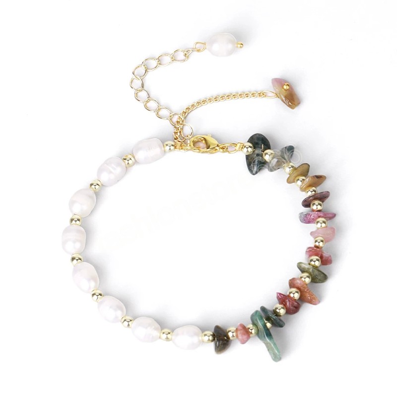 Natürliches Chip-Kristall-Stein-Armband für Frauen, trendige Süßwasserperle, elegante Armbänder, goldfarbene Kette, Schmuck, Geschenk