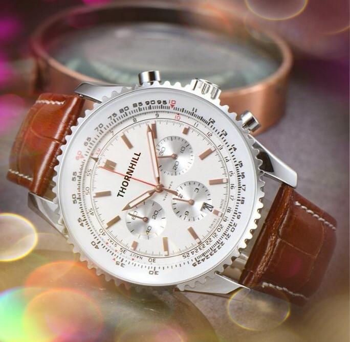 Chronomètre entièrement fonctionnel haut de gamme montres 45mm hommes heure main ceinture en cuir ensemble tarière chronographe extérieur quartz automatique Mov290L