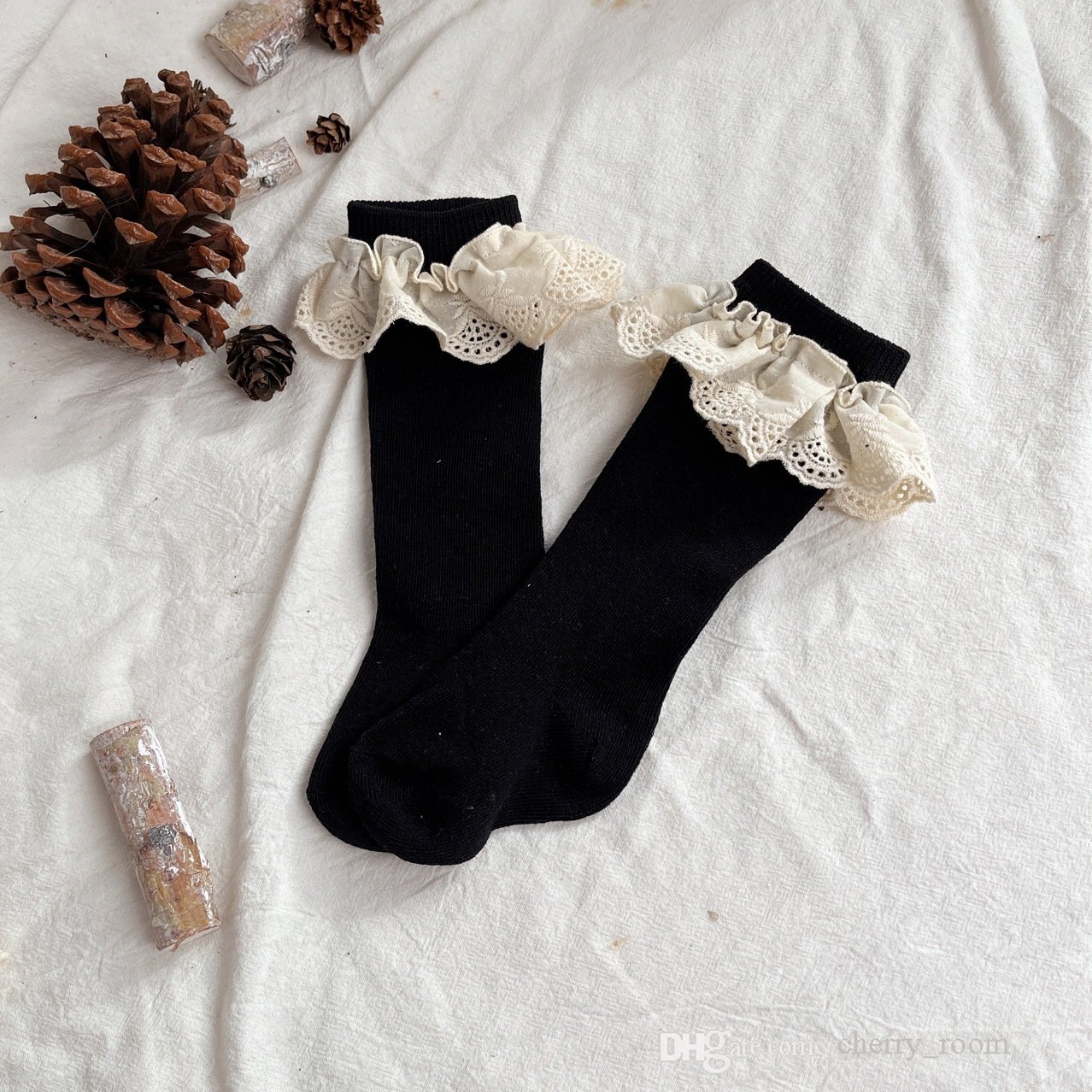 INS style espagnol filles chaussettes doux dentelle enfants Noël long tube laine chaussette enfants enfant en bas âge genou chaussettes tricot bas S2155