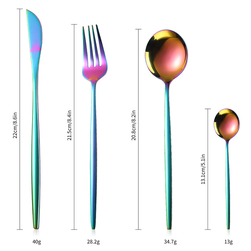 Set di posate colorate alla moda Set di stoviglie in acciaio inossidabile 24 pezzi Stoviglie da tavola Coltello da bistecca Coltello da pranzo Forchetta Cucchiaio