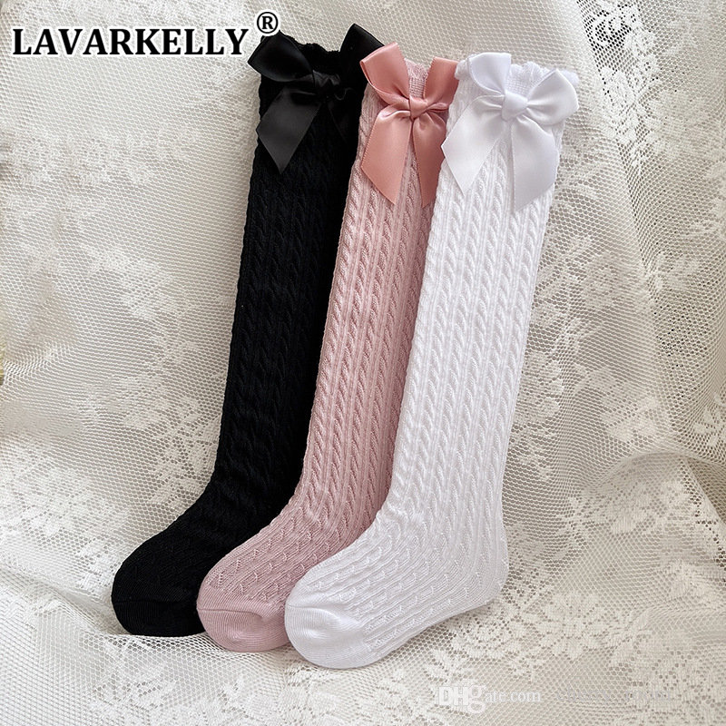 bowknot children's socks heelless lace knee stockings for baby mid-length stockings girls toddler solid colors princess Sockes S2158