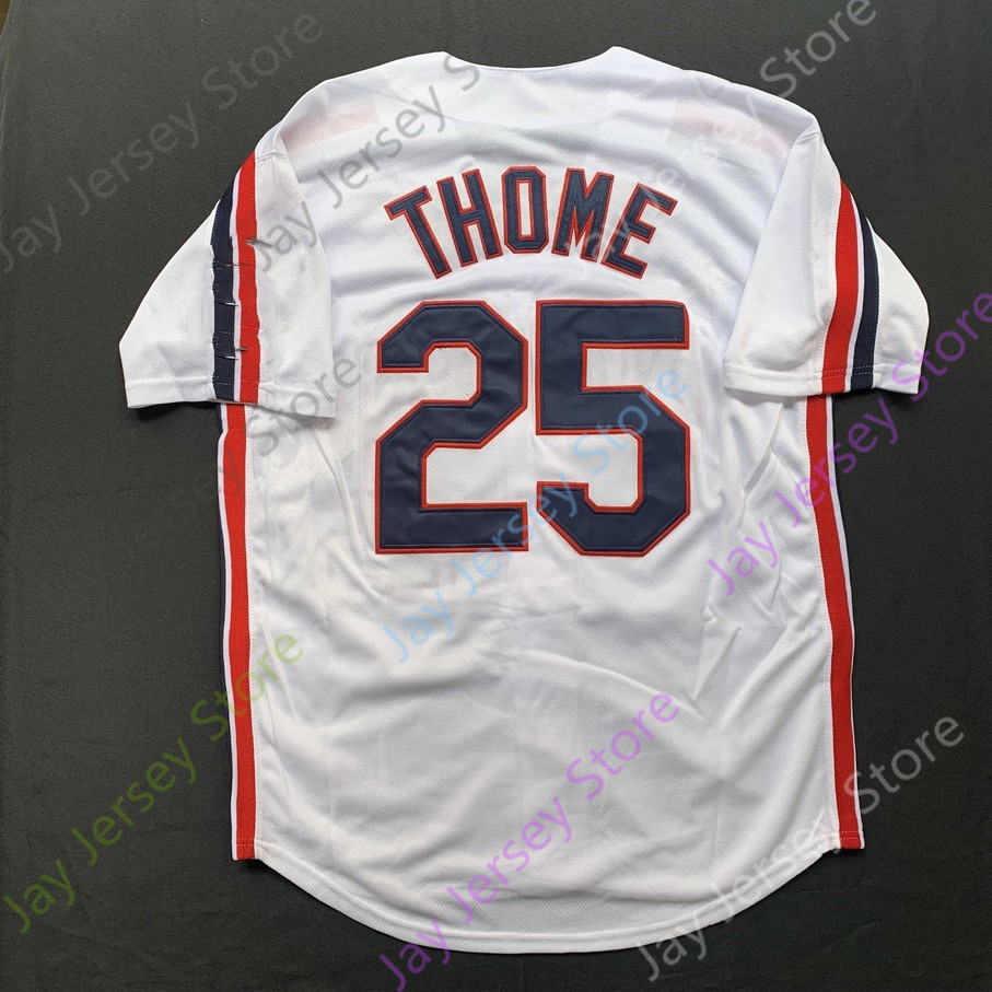 Camisola Jim Thome 1995 WS Navy Vintage White Button Turn Back Red Pullover Hall Of Fame Patch Cinza Tamanho S-3XL