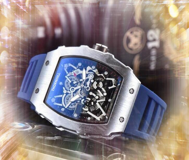 Brottspremium Mens Skeleton Dial Wristwatch 43mm Quartz Movement Man Time Clock Watch Rubber Band Sapphire Glass Relogio Masculin319o