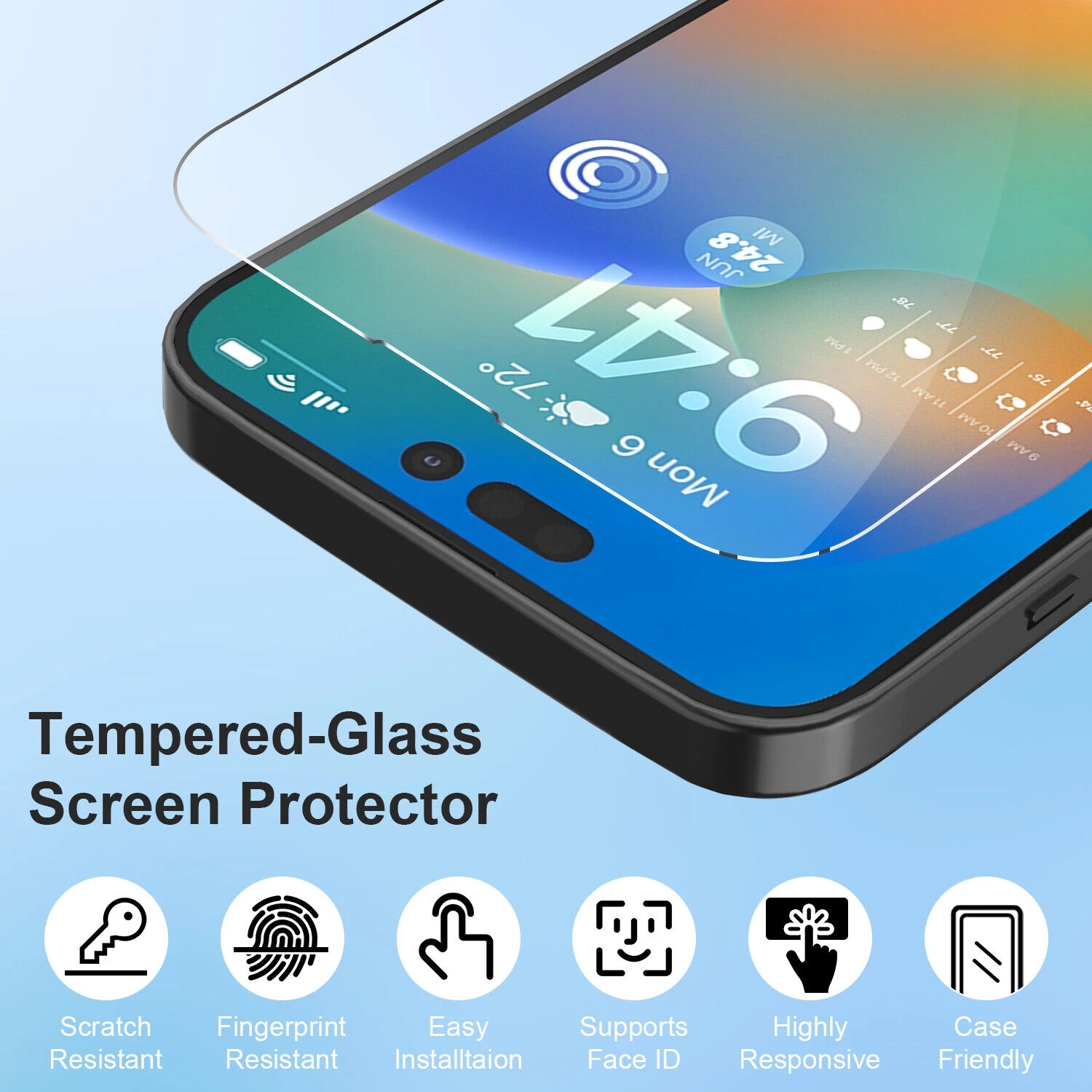 Temeled Glass Clear Screen Protector 9H 25D Antishatter Film for iPhone 14 Pro Max 13 12 11 XS Samsung Galaxy S22 Plus S21 FE A5991901