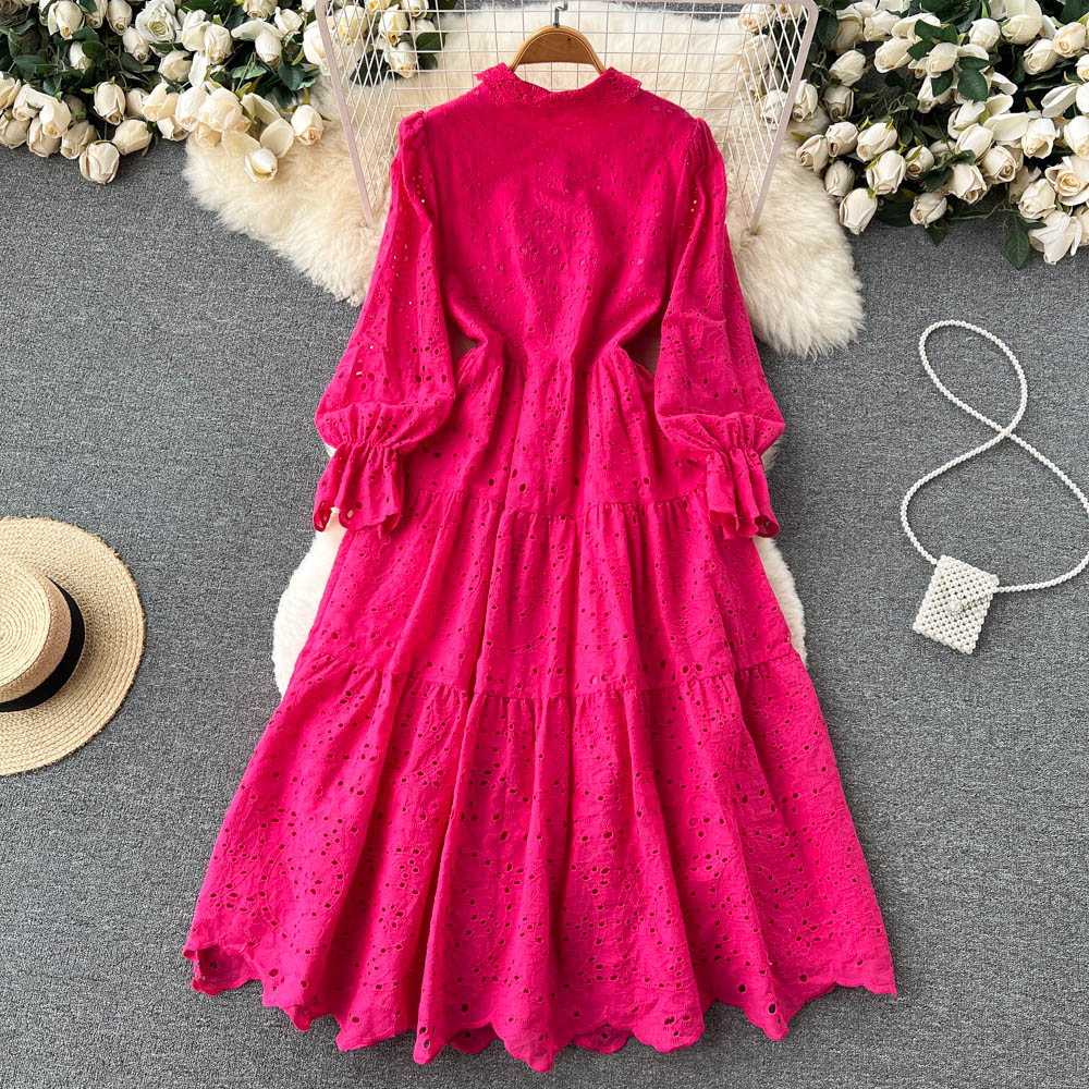 New Casual Summer Solid Slim Full Lady Dress A Line Tuendown Collar Button Chiffon Single Breated Women Dresses 2023