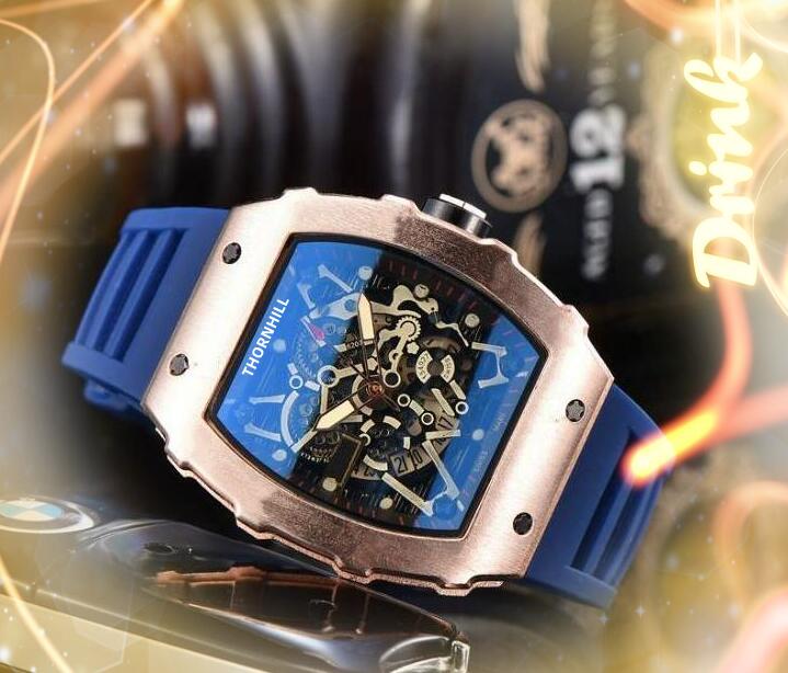 Brottspremium Mens Skeleton Dial Wristwatch 43mm Quartz Movement Man Time Clock Watch Rubber Band Sapphire Glass Relogio Masculin319o