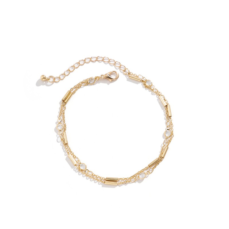 Tobillera de cadena cilíndrica de bambú de cristal brillante Vintage para mujer, tobilleras de Metal de Color dorado Simple multicapa, joyería de moda para niñas