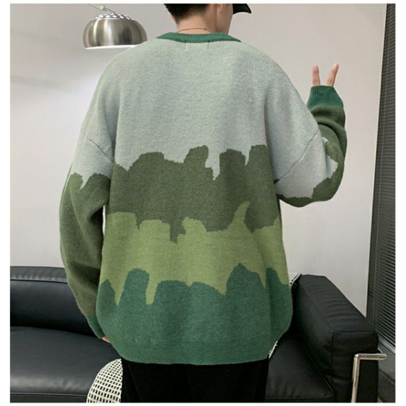 Мужские свитера градиент вязаный свитер мужчина осень мода дикая уличная одежда в трикотаж.