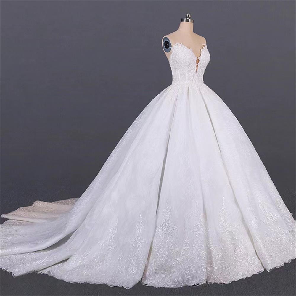 New wedding dress lace tube top v-neck straps big trailing temperament beautiful slim slim backless bride MY102412