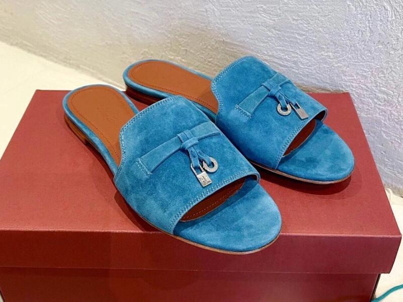 Pantofole Realfine 5A LP LoroPiana Suede Summer Charms Sandalo Mules Sandali donna taglia 34-43