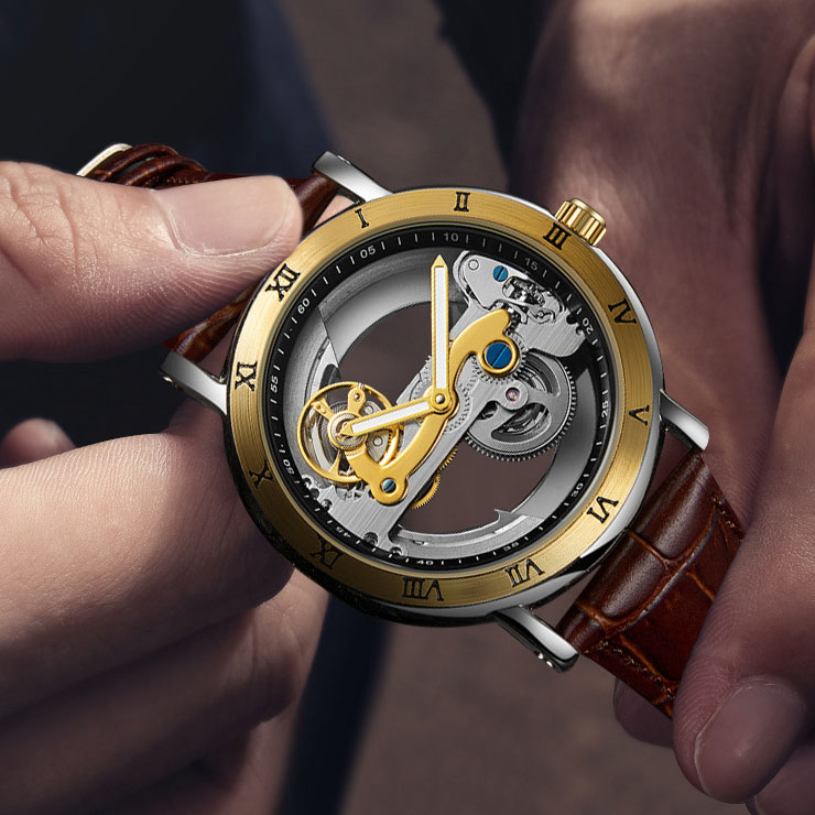 Fashion Men Wristwatches Designers mécanicaux automatiques Hollows Getres en cuir authentique étanche.