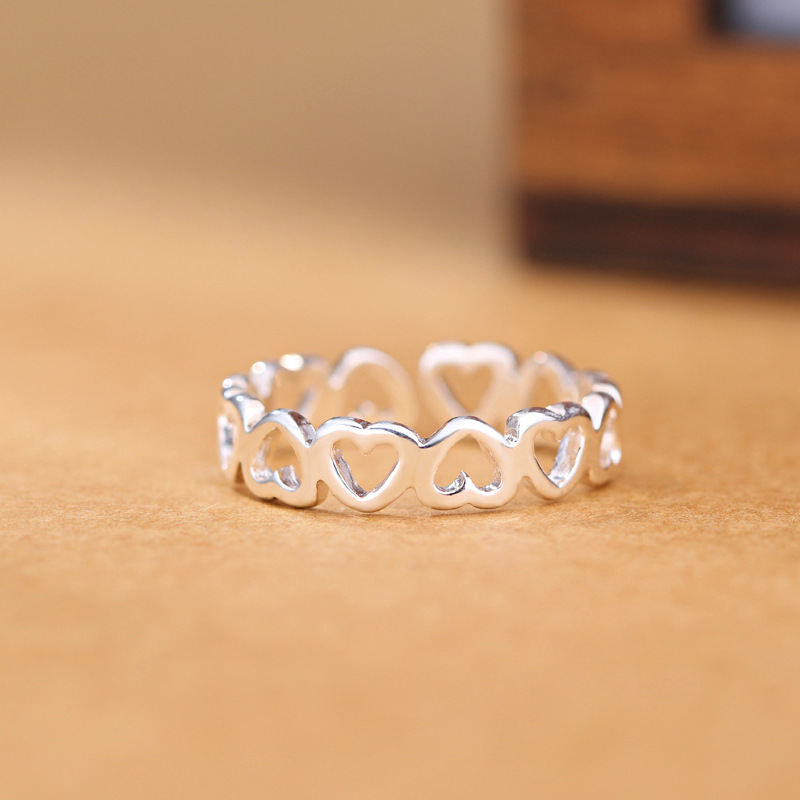 Hollow Heart Connect Rings for Teen Girl Adjustable Size Design Women's Jewelry