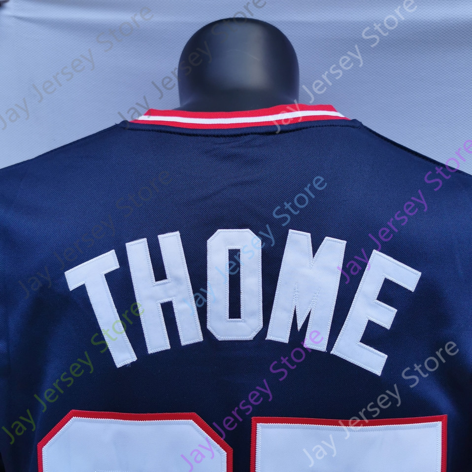 Camisola Jim Thome 1995 WS Navy Vintage White Button Turn Back Red Pullover Hall Of Fame Patch Cinza Tamanho S-3XL