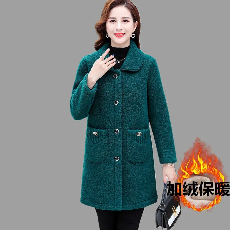 Pelliccia sintetica da donna XL-6XL Abbigliamento anziani di mezza età Addensare Cappotto di lana d'agnello imitazione Cappotto invernale da donna di media lunghezza Velluto granulare 220912