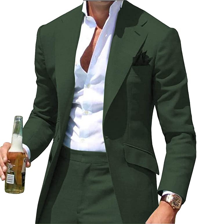 Tuxedos de marié vert foncé pour hommes, robe de mariée, Blazer à revers cranté, dîner de bal/costume Darty