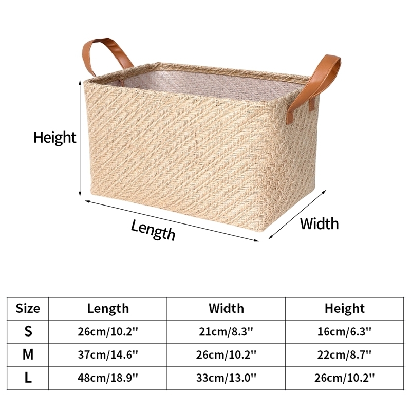 Storage Baskets Jute Woven Storag Basket Foldable Clothes Organizer Basket with Handle Closet Organzier Washable Home Storage Organizser 220912