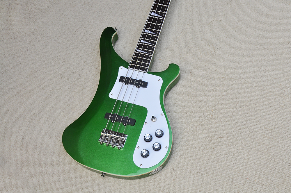 4 Saiten Metal Green Electric Bass Gitarre mit Rosenholz Griffbrett wei￟e Pickguard kann angepasst werden