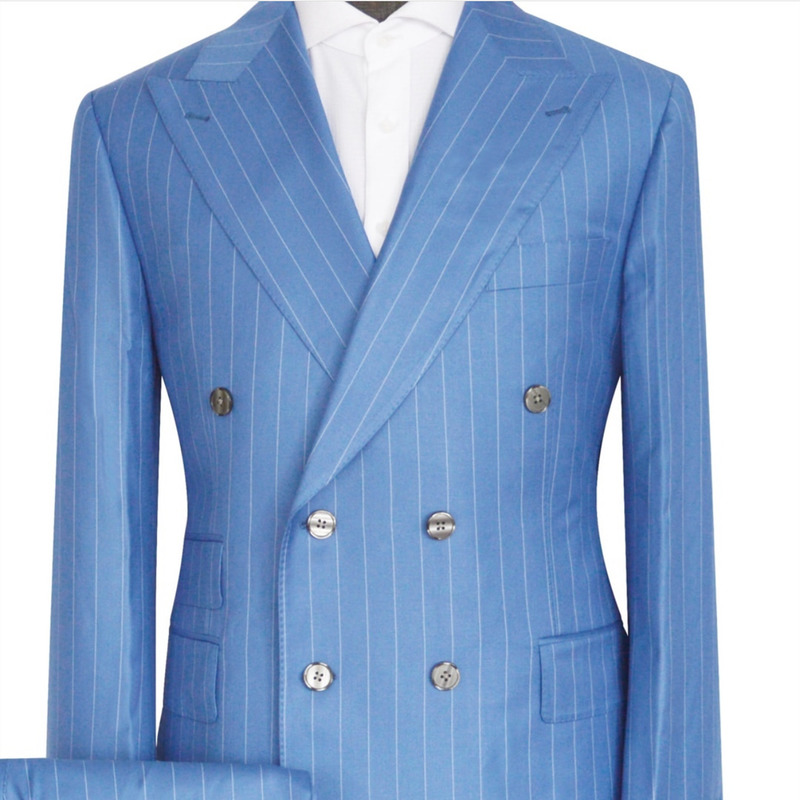 Abiti da uomo Blazer Blu Risvolto da uomo Abiti a righe Abiti da sposa doppiopetto su misura Abiti da sposa 2 pezzi Set slim fitGiaccaPantaloni 220909