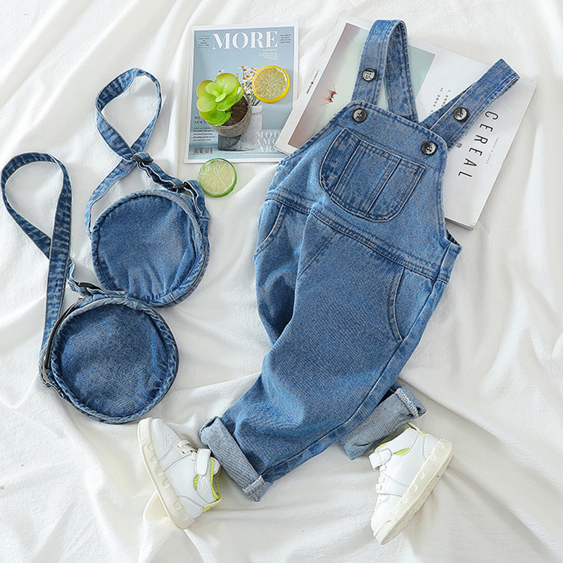 Overalls Frühling Sommer Denim Baby Mädchen Jungen Overalls Mädchen Jeans Overall Tasche Kinder Freizeit Hosen Blau Kinder Overalls Outfits 220909