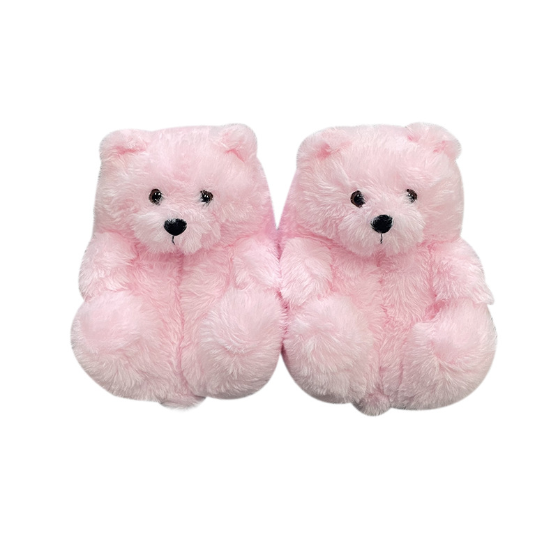 Nieuwe kinderen pluche teddybeer slippers bruin huis indoor zachte anti-slip faux vacht schattige donzige roze winter warme schoen c5 c5