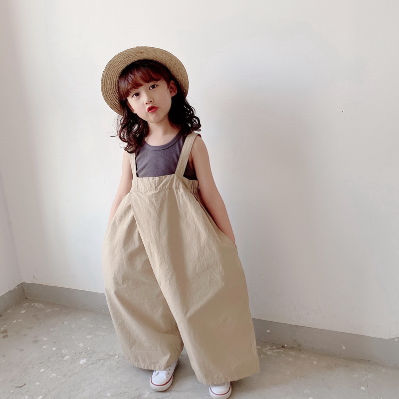 Overalls Japanese Style Spring Baby Girls Overalls Pants Solid Color Elastic Waist Loose Style Kids Casual Clothes E2111 220909