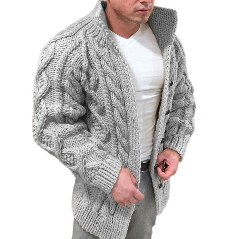 Men's Sweaters Solid Color Knitted Sweater Men Cardigan Jacket Thicken Twist Braided Thermal Coat