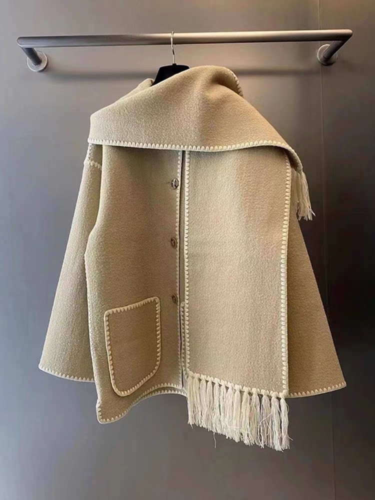 22FW totem Singlebreasted Tassel Scarf Wool Coat grey Colors grey and apricot2671687