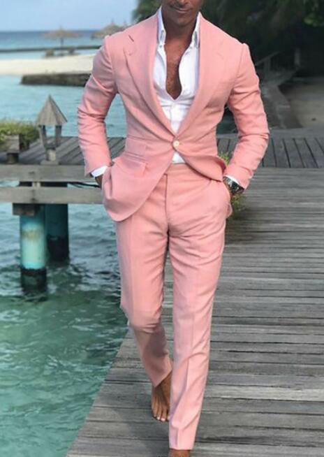 Abiti da uomo Blazer 2 Cappotto moda Pantaloni Spiaggia Abiti da uomo Abiti rosa ballo di nozze Smoking da sposo slim fit Uomo Abito maschile 2 pezzi Giacca pantalone 220909