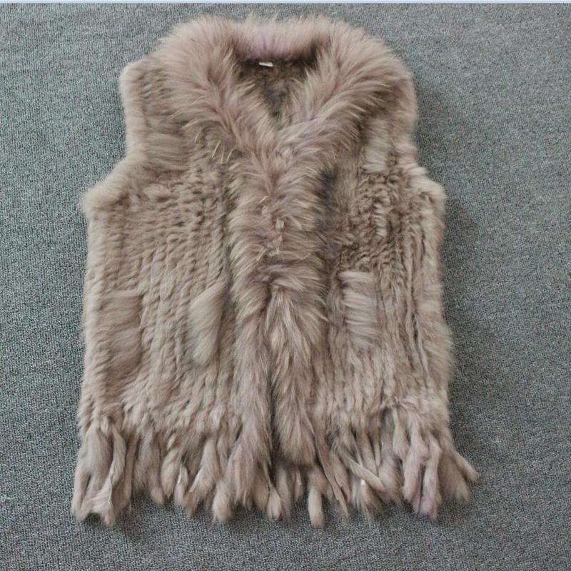 Women's Fur Faux Real ladies Genuine Knitted Rabbit Vest With Raccoon Trimming Waistcoat Winter Jacket harppihop fur 220912