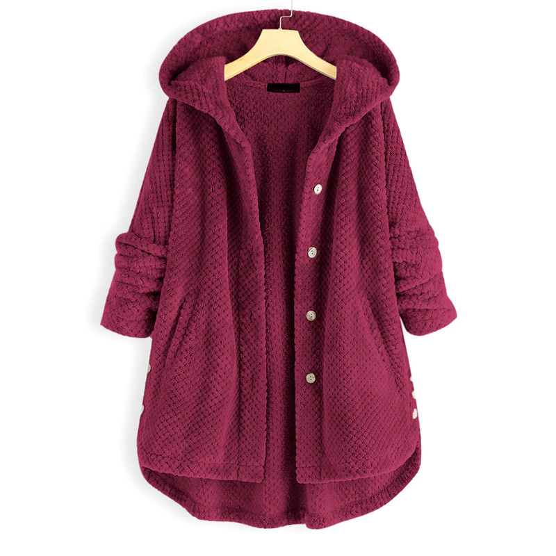 Cappotto da donna in pelliccia sintetica invernale in pile irregolare a maniche lunghe con tasca con bottoni Cappotto con cappuccio Autunno Cappotto da donna 220912