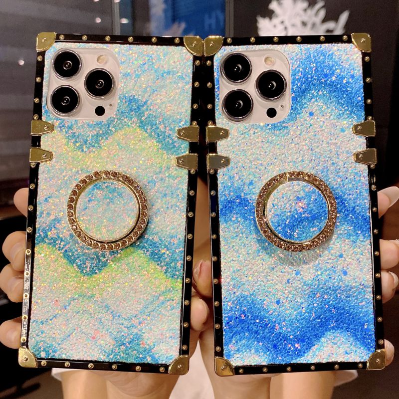 Square glitter Sequin wavy Phone Cases For iPhone 14 14Pro 13 12 11 bracket prevention shells