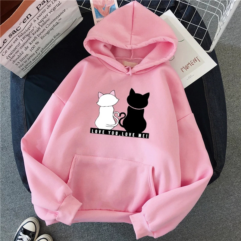 Felpa con cappuccio streetwear Felpa da donna Felpe con cappuccio a maniche lunghe autunnali Felpa con cappuccio Harajuku Felpe con stampa gatto carino