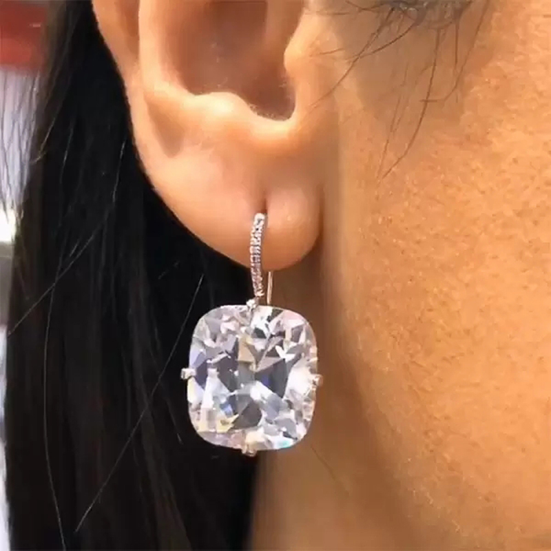 Pendientes de gota elegantes para mujer, Color plateado con piedra grande de circonia cúbica, joyería de fiesta femenina, pendiente de regalo de aniversario para niña