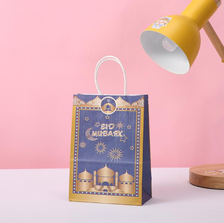 Kraftpapier-Geschenkpapier, Mehrfarben-Offsetdruckverfahren, handgehaltene Eid-Mubarak- und Ramadan-Geschenktasche, muslimische Feiertagspapier-Einkaufstasche SN4149