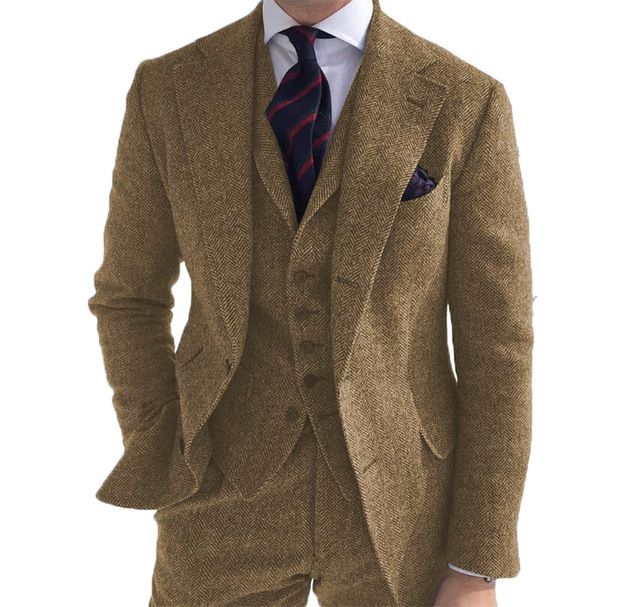 Men's Suits Blazers Suits Green Wool Tweed Herringbone Business Retro Classic PatternTuxedos For Wedding Blazer Pants Vest 220909