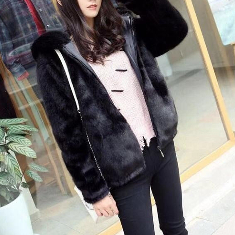 Women's Fur Faux Rabbit Imitation Winter Grass Coat Ladies Artificial Hooded Soft Warm Overcoat Women Jacket Zip Top Streetwear 220912