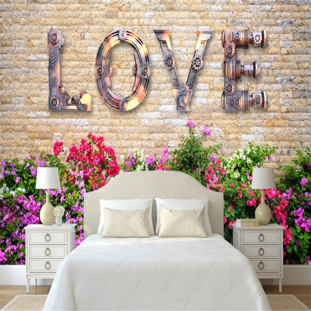 European retro nostalgia LOVE brick 3d wallpaper KTV wall custom large mural green wallpaper papel de parede