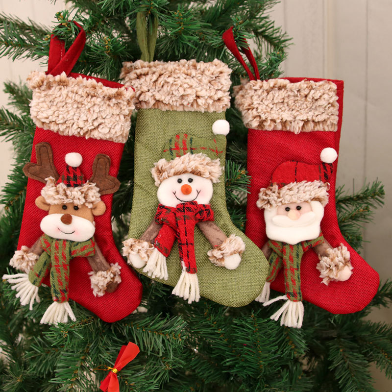 Christmas Decorations Stockings Socks Santa Elk Bear Snowman Plush Candy Gift Bag Fireplace Xmas Tree Hanging Decor Home Ornaments 220912