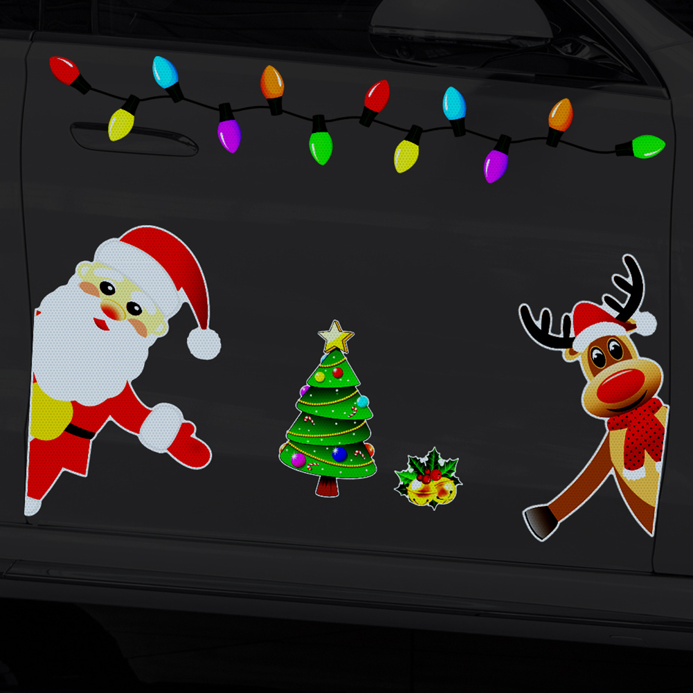 Рождественские украшения магнитные автомобильные наклейки наклейка холодильники магниты лампочка Санта Снеговик Дварф Светоотражающая наклейка для автомобильного дома