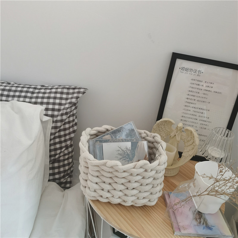 Aufbewahrungskörbe Cutelife Nordic Cotton Rope Woven Small Storage Basket White Kitchen Folding Picnic Baskets Home Decorative Toy Organizer Basket 220912