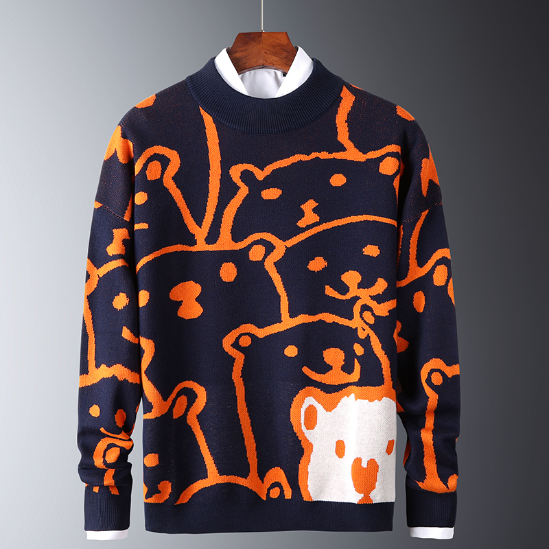 Mens Sweaters Mens Outono Casual Sweaters Polar Bear Padrão Trendy Slim Sweaters Algodão Manga Longa Gola Redonda Masculino Pulôveres Quentes Laranja 220912