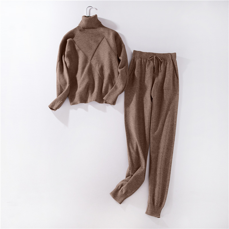 Pantalones de dos piezas para mujer Conjunto de dos piezas de punto Sudaderas de cuello alto Conjunto de 2 piezas Otoño Invierno Chándal de punto Mujeres Conjuntos deportivos Ropa casual 220912